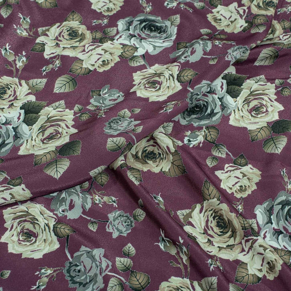 Mauve Colour Floral Digital Print Poly Crepe Fabric