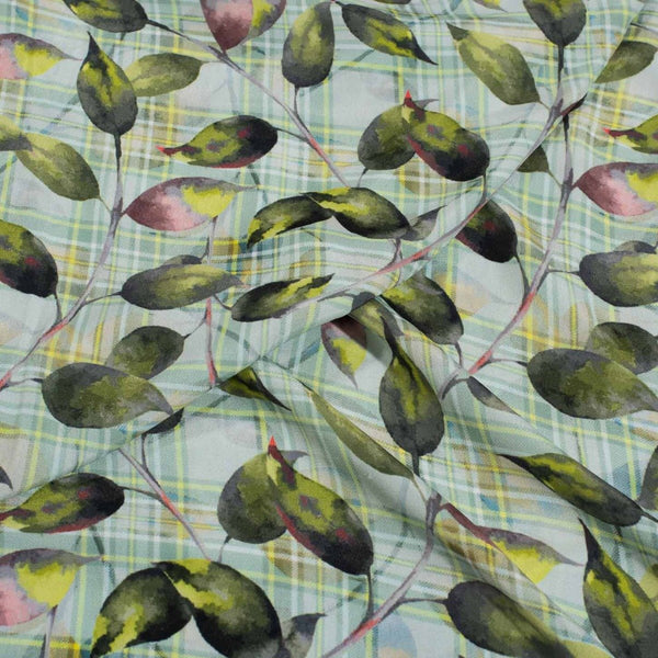 Pastel Green Colour Floral Digital Print Poly Crepe Fabric