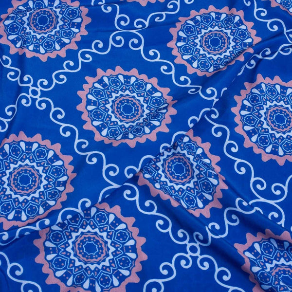 Blue Colour Floral Digital Print Poly Crepe Fabric