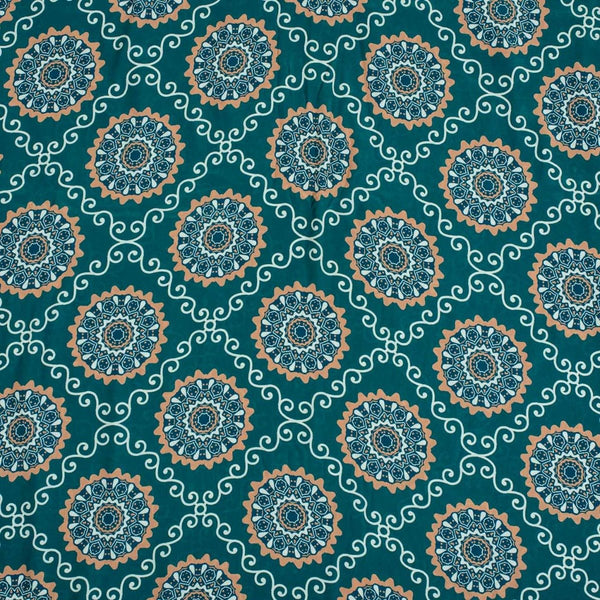 Teal Colour Floral Digital Print Poly Crepe Fabric