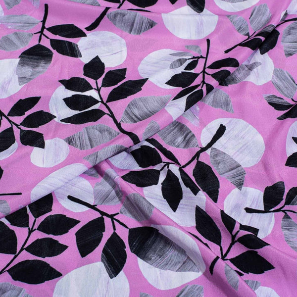 Pink Colour Floral Digital Print Poly Crepe Fabric