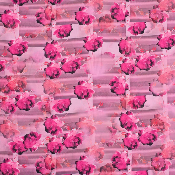 Lavender Pink Colour Floral Digital Print Poly Crepe Fabric
