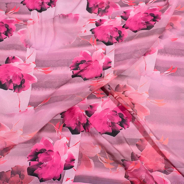 Lavender Pink Colour Floral Digital Print Poly Crepe Fabric