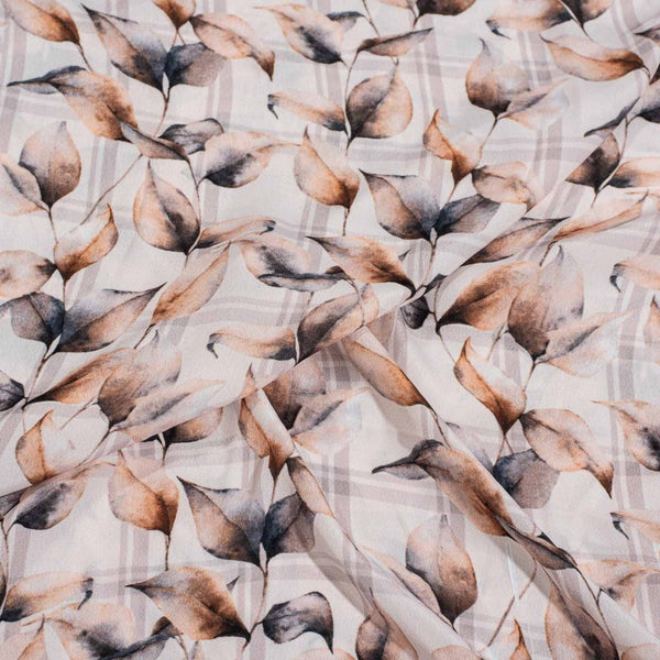 Off White Colour Floral Digital Print Poly Crepe Fabric