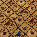 Mustard Yellow  colour Patola Design Mughal Kalamkari Print Cotton Fabric