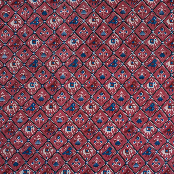 Carrot Pink Colour Patola inspired Print Cotton Fabric