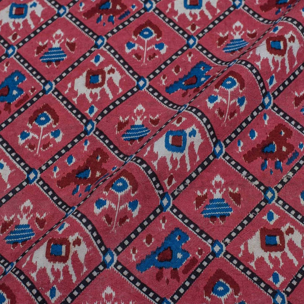 Carrot Pink Colour Patola inspired Print Cotton Fabric