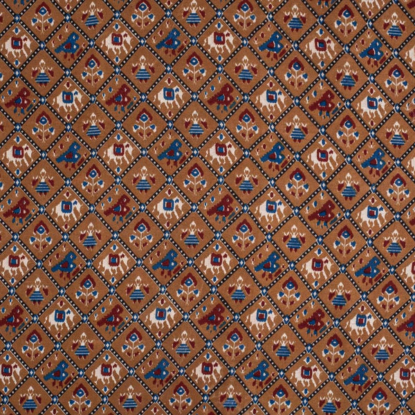 Brown Colour Patola inspired Print Cotton Fabric