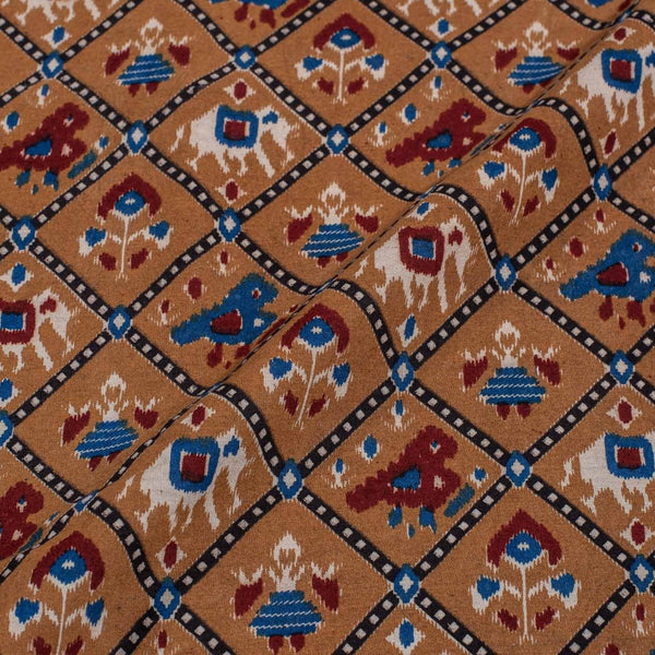 Brown Colour Patola inspired Print Cotton Fabric