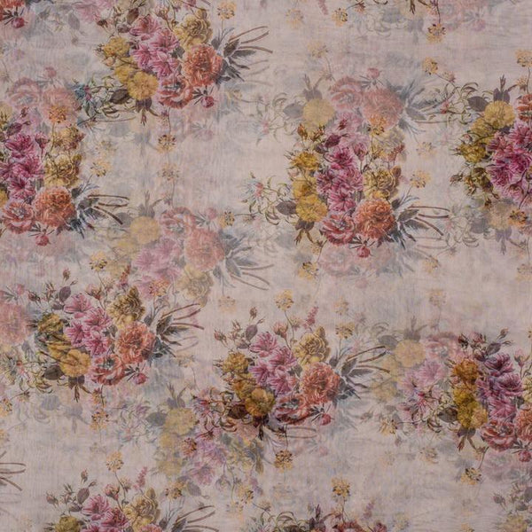 Beige Color Digital Floral Print Semi Organza Fabric