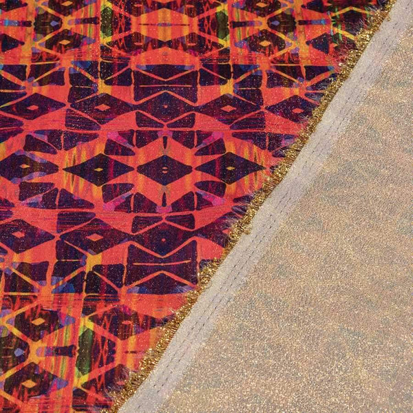 Magenta Digital Abstract Print Gota Zari Fabric 44 inch Width