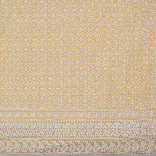 Cream Yellow Colour Thread Work With Daman Border Chikankari Cotton Fabric