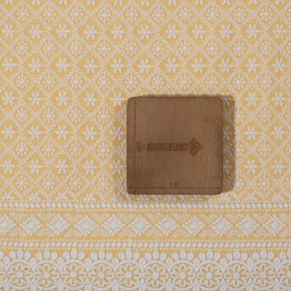Cream Yellow Colour Thread Work With Daman Border Chikankari Cotton Fabric