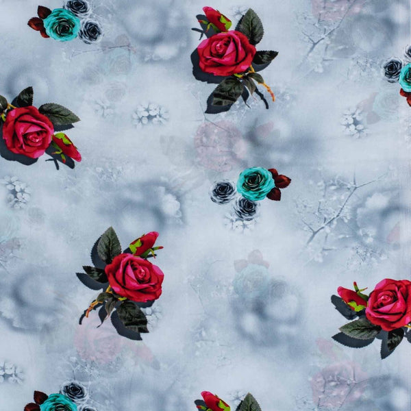 Smoke Grey Colour Digital Floral Print Flowy Fiona Polyester Fabric