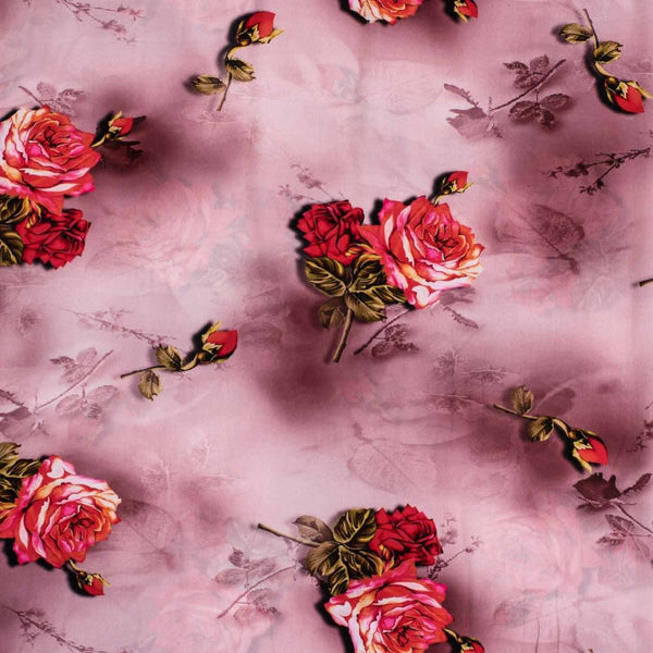 Dusty Rose Colour Digital Floral Print Flowy Fiona Polyester Fabric