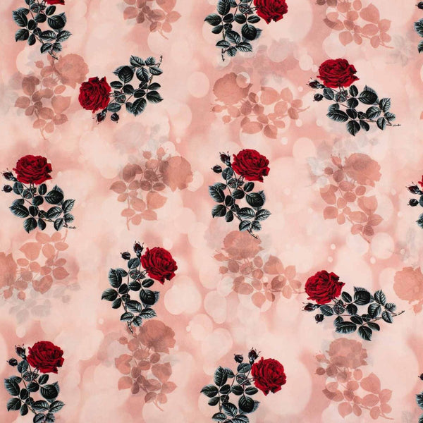 Peach Colour Digital Floral Print Flowy Fiona Polyester Fabric