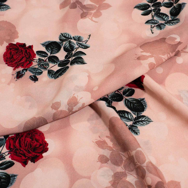 Peach Colour Digital Floral Print Flowy Fiona Polyester Fabric