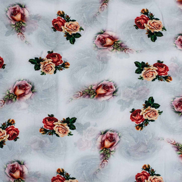 Smoke Colour Digital Floral Print Flowy Fiona Polyester Fabric