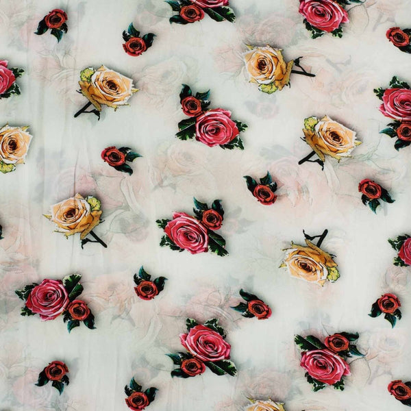 Ivory Colour Digital Floral Print Flowy Fiona Polyester Fabric