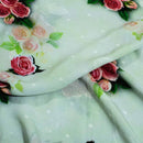 Pastel Green Colour Digital Floral Print Flowy Fiona Polyester Fabric