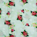 Pastel Green Colour Digital Floral Print Flowy Fiona Polyester Fabric