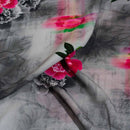 Grey Colour Digital Floral Print Flowy Fiona Polyester Fabric