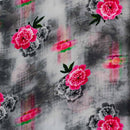 Grey Colour Digital Floral Print Flowy Fiona Polyester Fabric