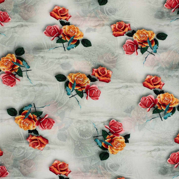 Off White Colour Digital Floral Print Flowy Fiona Polyester Fabric