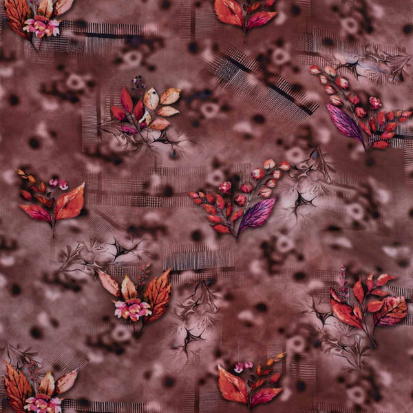 Brown Colour Digital Leaves Print Flowy Fiona Polyester Fabric