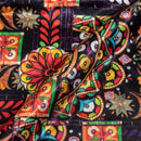 Black Colour Digital Ethnic Print Gaji Fabric