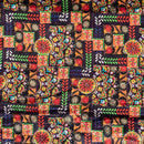 Black Colour Digital Ethnic Print Gaji Fabric