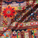 Multi Colour Digital Ethnic Print Gaji Fabric