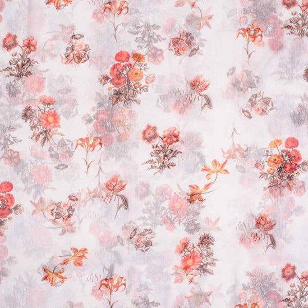 White Colour Digital Floral Print  Silver Chiffon Polyester Fabric