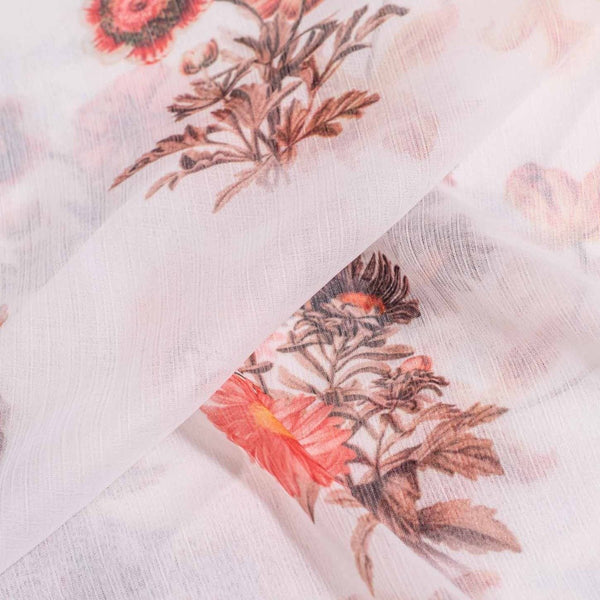 White Colour Digital Floral Print  Silver Chiffon Polyester Fabric