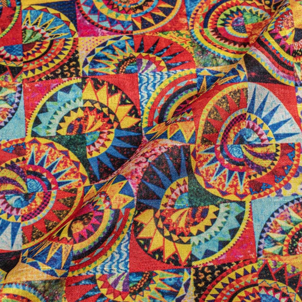 Multi Colour Digital Print  Slub Tussar Feel Poly Fabric
