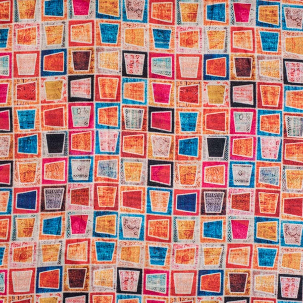 Multi Colour Digital Print  Slub Tussar Feel Poly Fabric