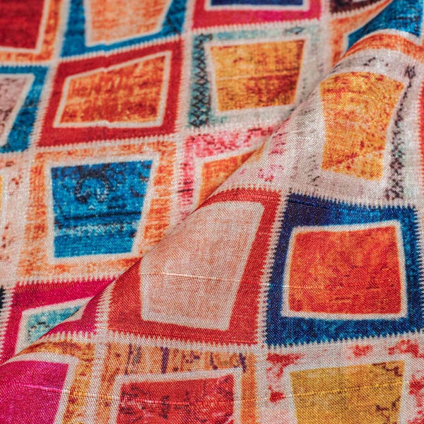 Multi Colour Digital Print  Slub Tussar Feel Poly Fabric