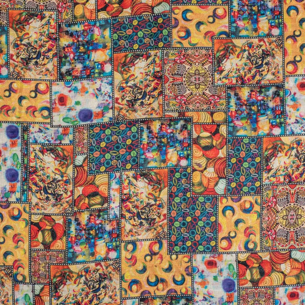 Multi Colour Digital Print  Slub Tussar Feel Poly Fabric