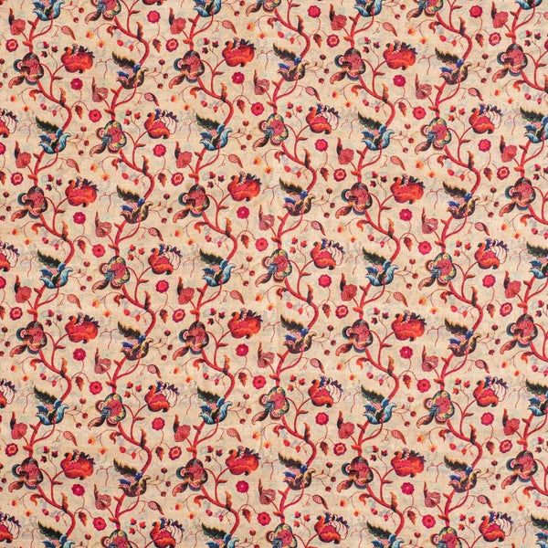 Beige Colour Digital Print Poly Slub Tussar Feel Fabric
