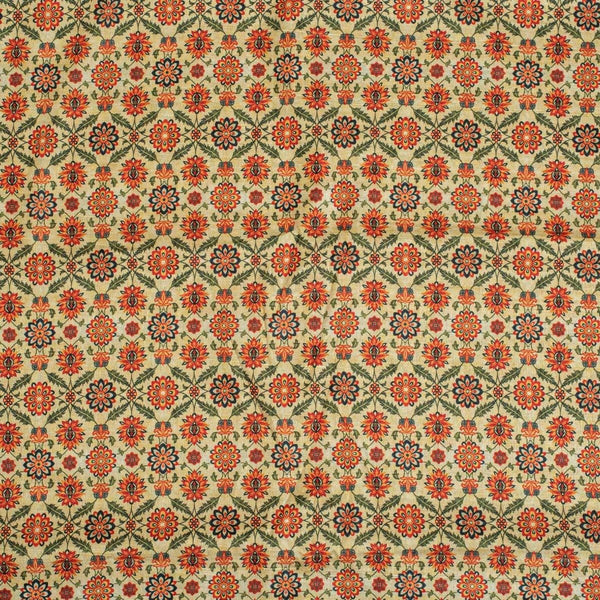 Off White Colour Digital Print Poly Slub Tussar Feel Fabric