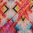 Multi Colour Digital Print Schiffli Cut Work Poly Tussar Feel Fabric