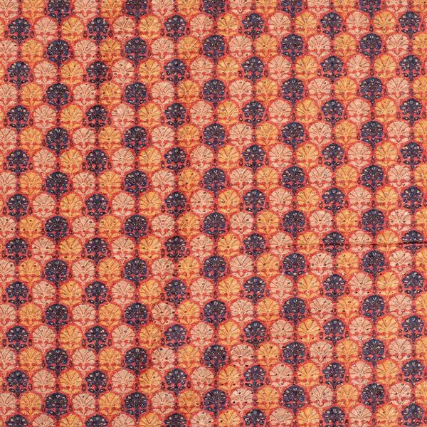Multi Colour Digital Print Schiffli Cut Work Poly Tussar Feel Fabric