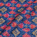 Blue Colour Digital Print Schiffli Cut Work Poly Tussar Feel Fabric