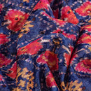 Blue Colour Digital Print Schiffli Cut Work Poly Tussar Feel Fabric