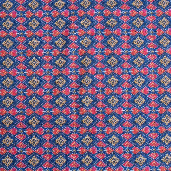 Blue Colour Digital Print Schiffli Cut Work Poly Tussar Feel Fabric