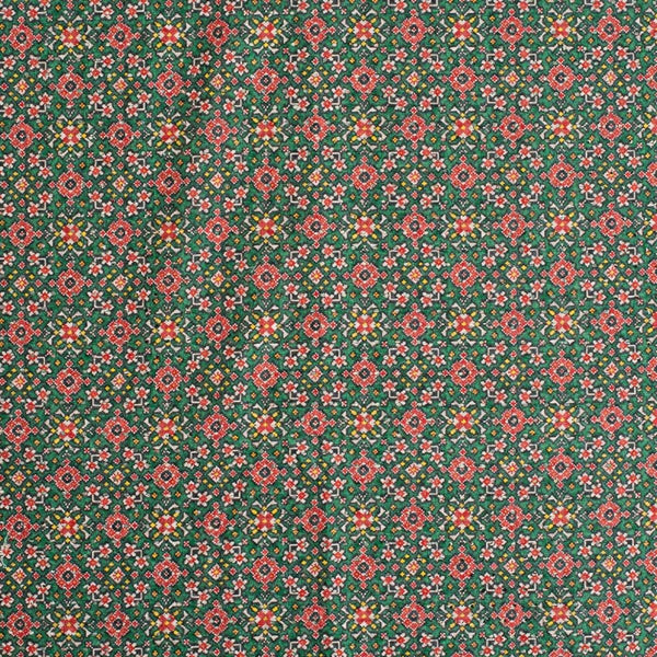 Green Colour Digital Print Schiffli Cut Work Poly Tussar Feel Fabric