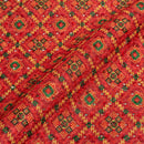 Orange Colour Digital Print Schiffli Cut Work Poly Tussar Feel Fabric