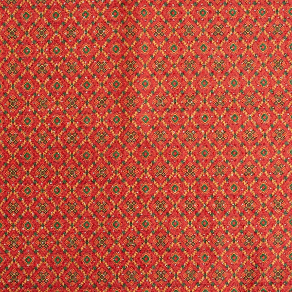Orange Colour Digital Print Schiffli Cut Work Poly Tussar Feel Fabric
