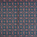 Deep Blue Colour Digital Print Schiffli Cut Work Poly Tussar Feel Fabric