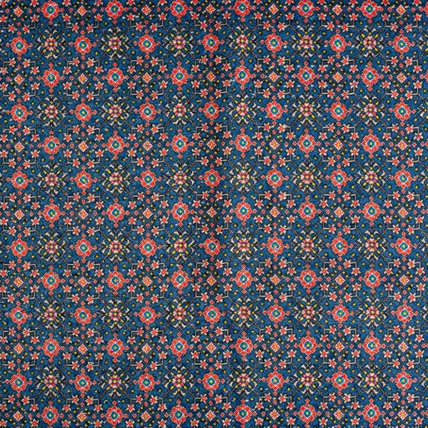 Deep Blue Colour Digital Print Schiffli Cut Work Poly Tussar Feel Fabric